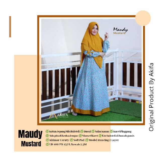Maudy Gamis Katun Jepang Syari Set Khimar Ceruty Jumbo layer Original Akifa Konveksi