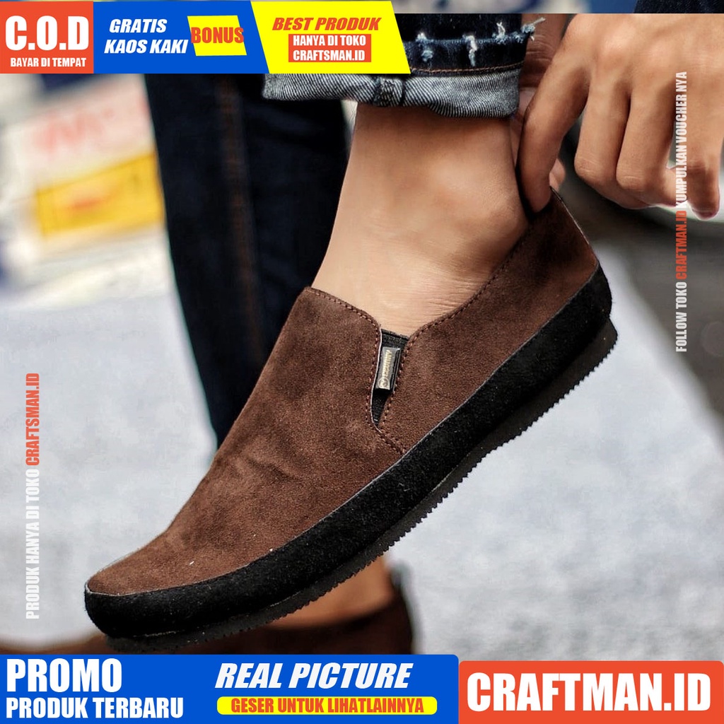 CRAFTS - Sepatu Slip on Pria Sepatu Pria Casual Kulit Asli Suede