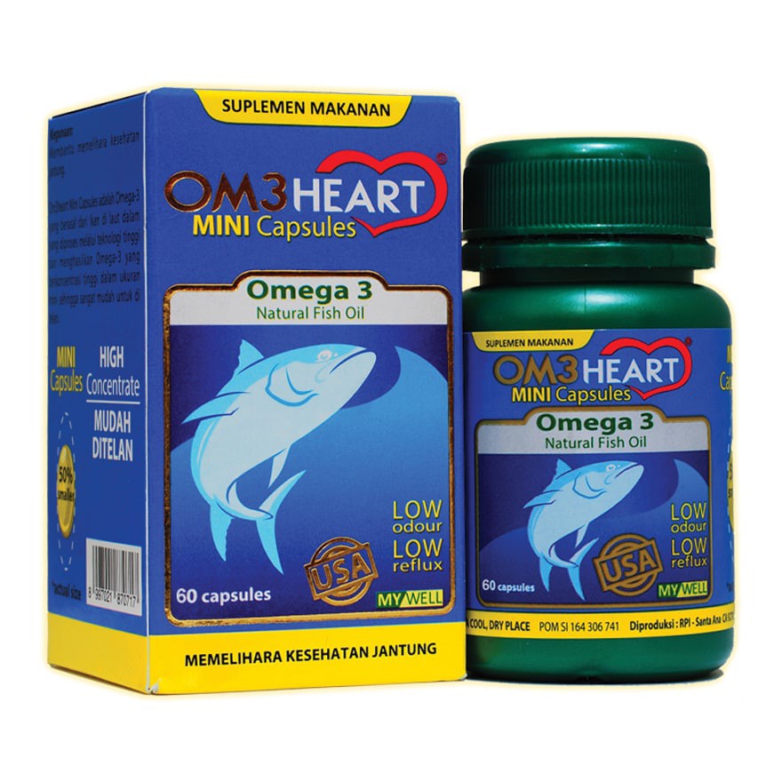 Om3heart Omeheart mini capsules Omega 3 Natural Fish Oil Minyak ikan isi 30