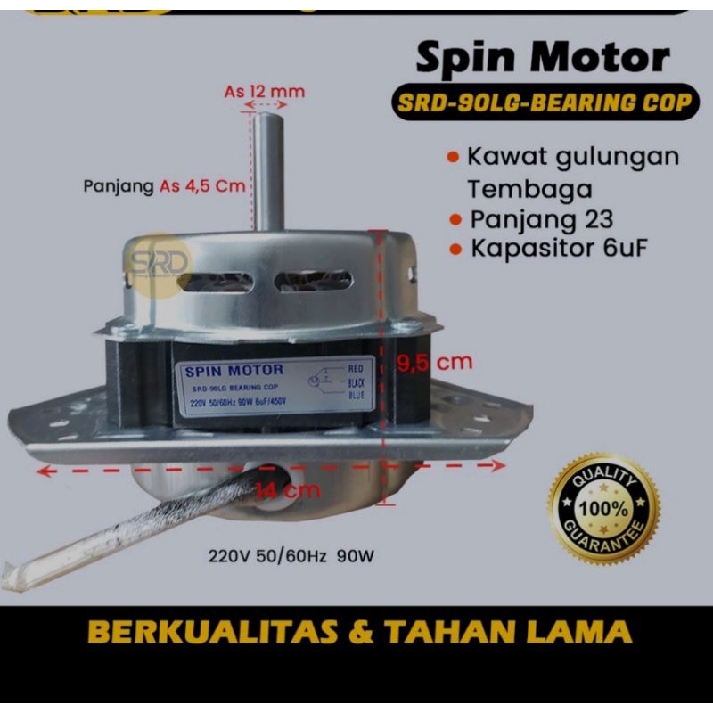 dinamo pengering mesin cuci LG bearing as besar 12mm 90watt