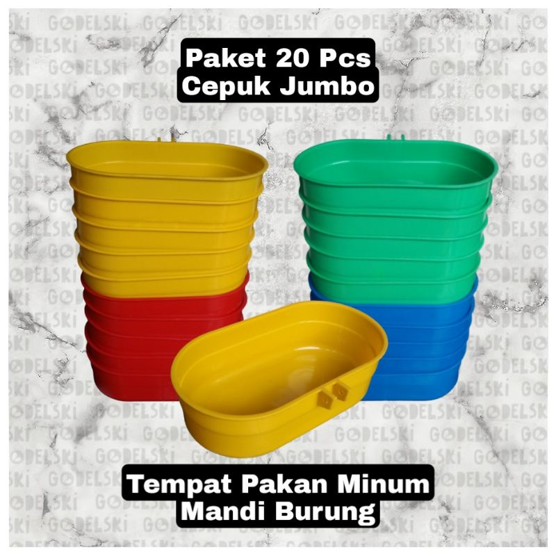 20 Pcs Cepuk Wadah Pakan Minum Mandi Burung Cepuk Plastik Jumbo
