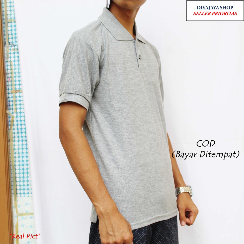 Kaos LJ92 Shirt Kaos Polos Berkerah/ Fashion Kaos Pria Kasual/Warna Abu - Divajaya Shop