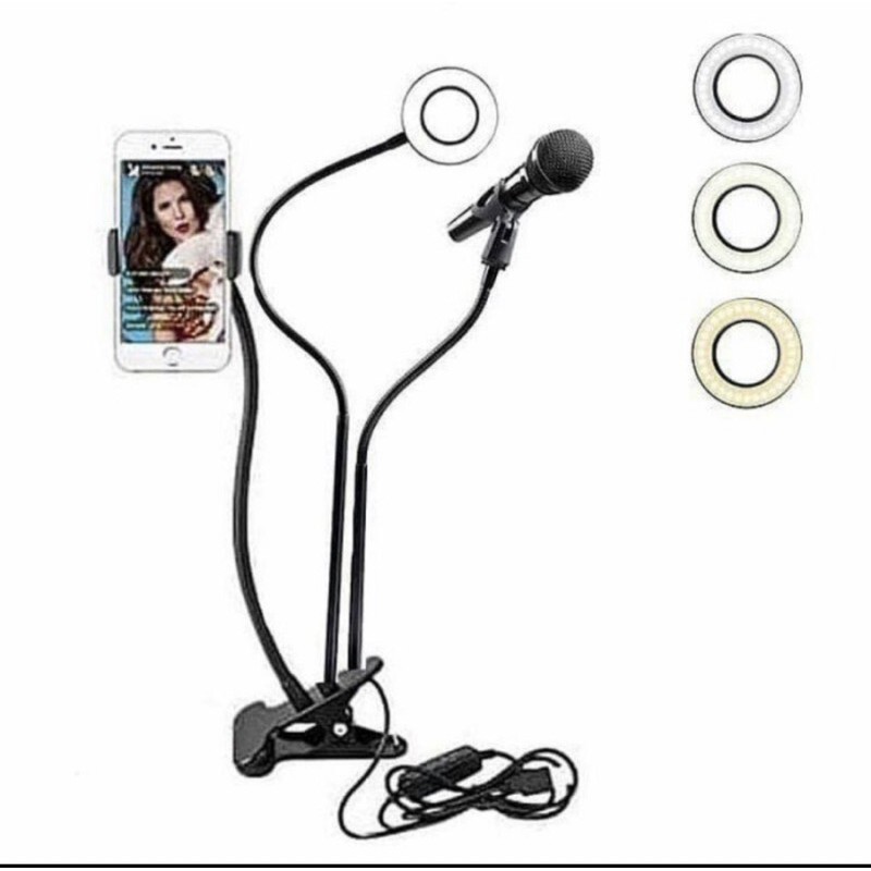 Ringlight+Lazypod+Mic Holder + Phone Holder Paket Lengkap Live Steaming__