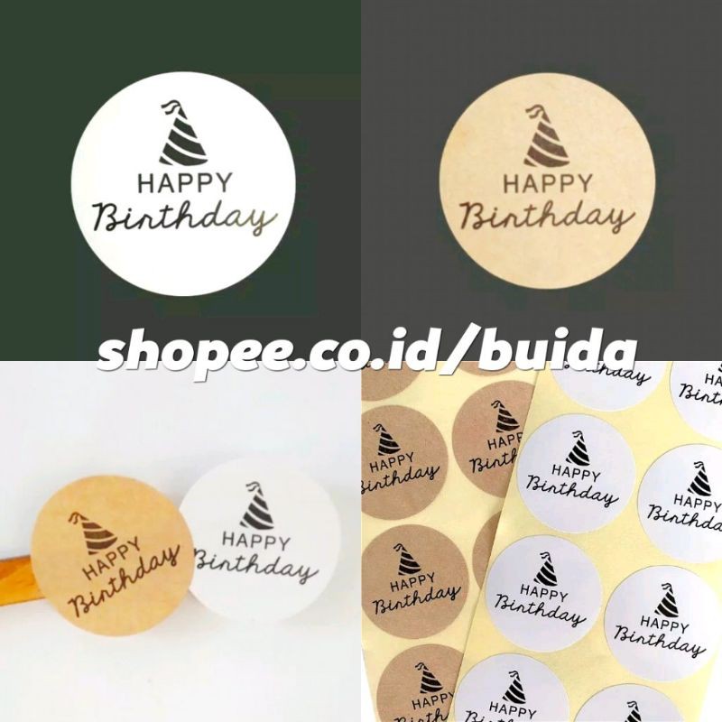 

Stiker sticker happy birthday selamat ulang tahun topi pesta label kemasan hiasan bungkus kado gift