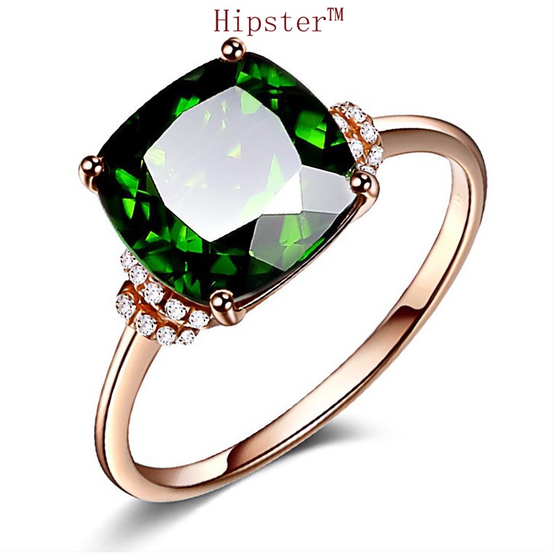 New Hot Sale Simple Elegant 18K Rose Gold Inlaid Grandmother Green Gemstone Ring