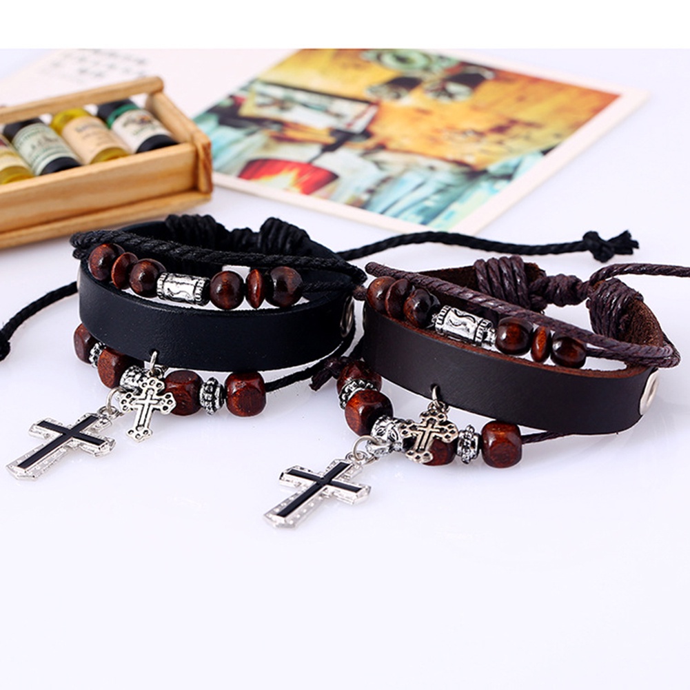 Hu Hu Hu Hu Hu Alat Bantu Pasang Kacamata♡ Gelang Tangan Kulit Imitasi Banyak Lapis Aksen Manikmanikliontin Salib Vintage Untuk Wanita