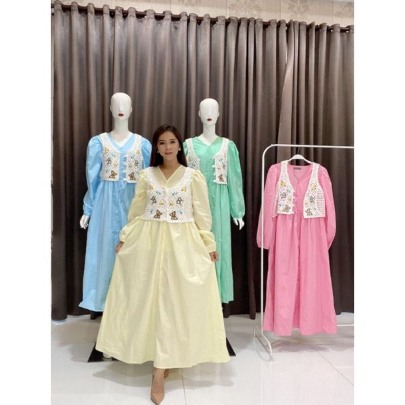 gamis rompi kupu/dress vivorie rompi rajut