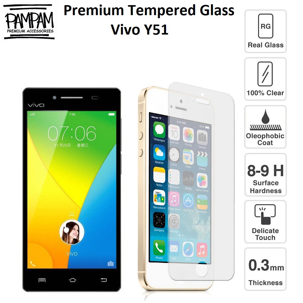 Premium Tempered Glass Vivo Y51 9H HP Anti Gores Layar Handphone Screen Guard Protector Tempred Ori