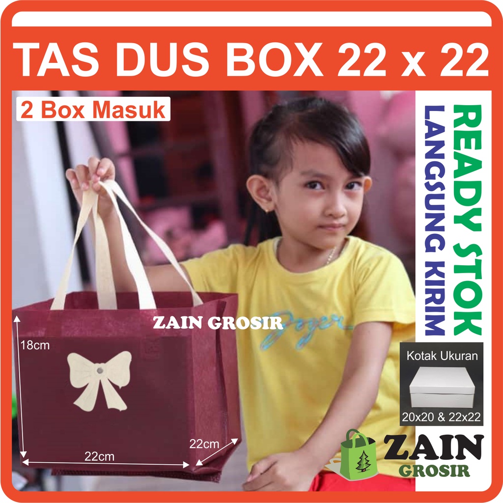 

RB 1lusin (isi 12pcs) Tas box 22x22 kotak nasi kantong souvenir spunbond press hajat pengajian murah