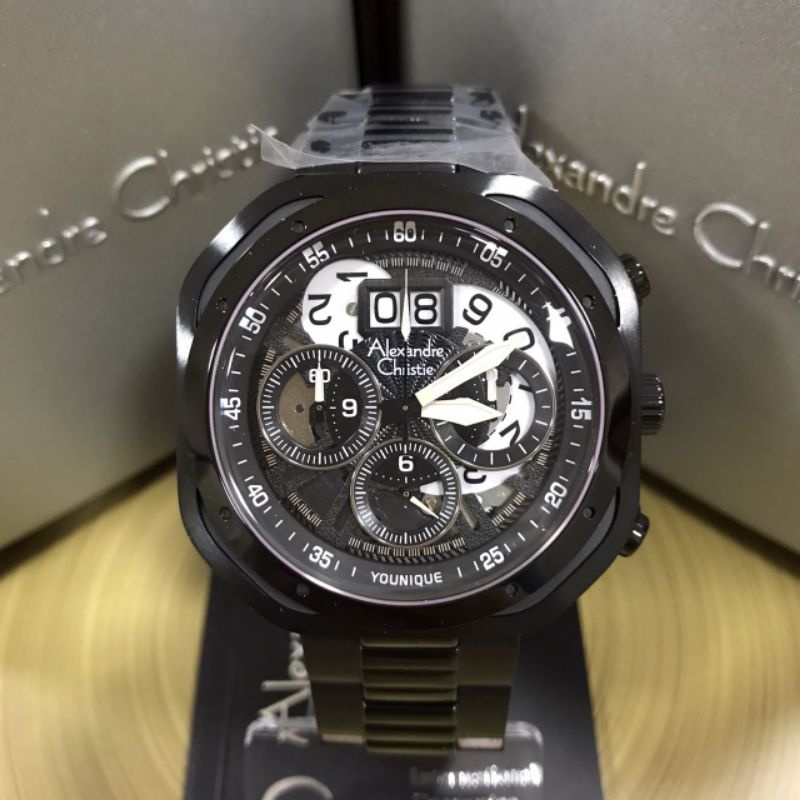 Jam Alexandre Christie AC 6468 MC BIP Pria Rantai Hitam Bulat
