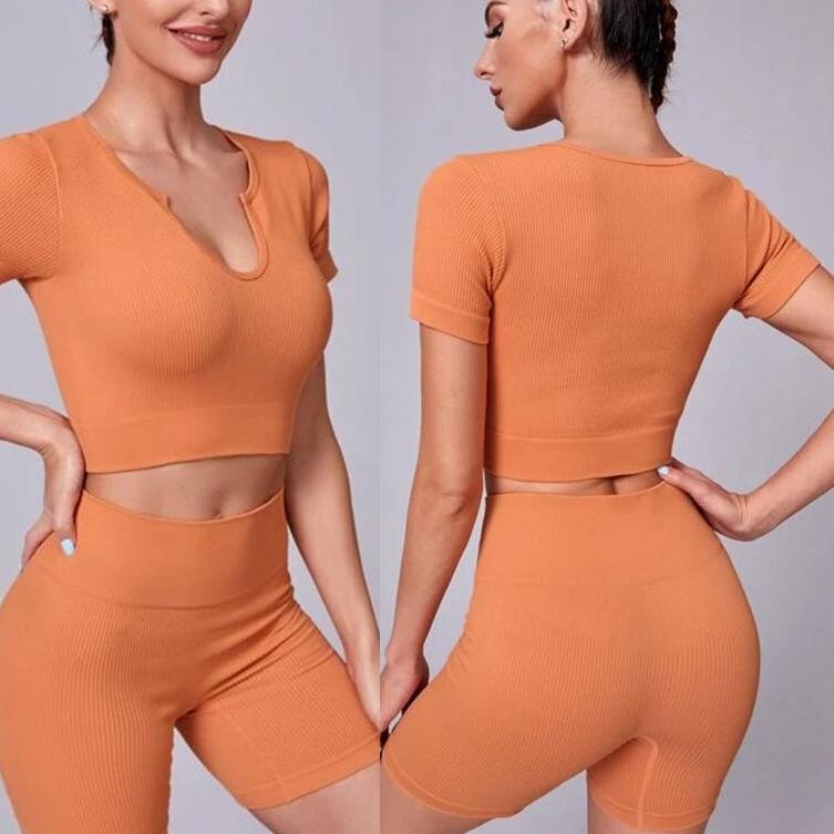 Crop top S02 set sport bra legging rib knit pakaian dalam yoga gym fitness baju luar celana ketat pe