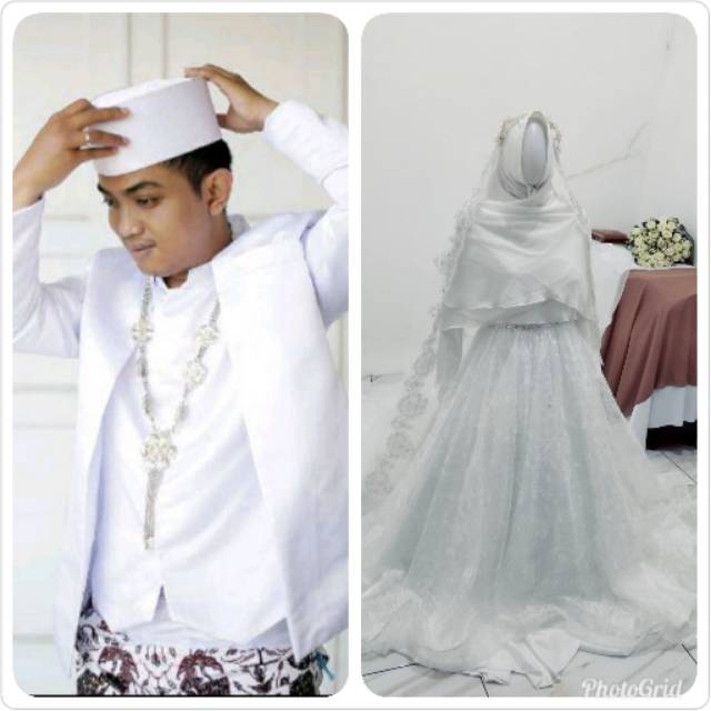 Gaun pengantin muslimah syar'i putih coupple gaun akad gaun walimah wedding dress muslimah syar'i