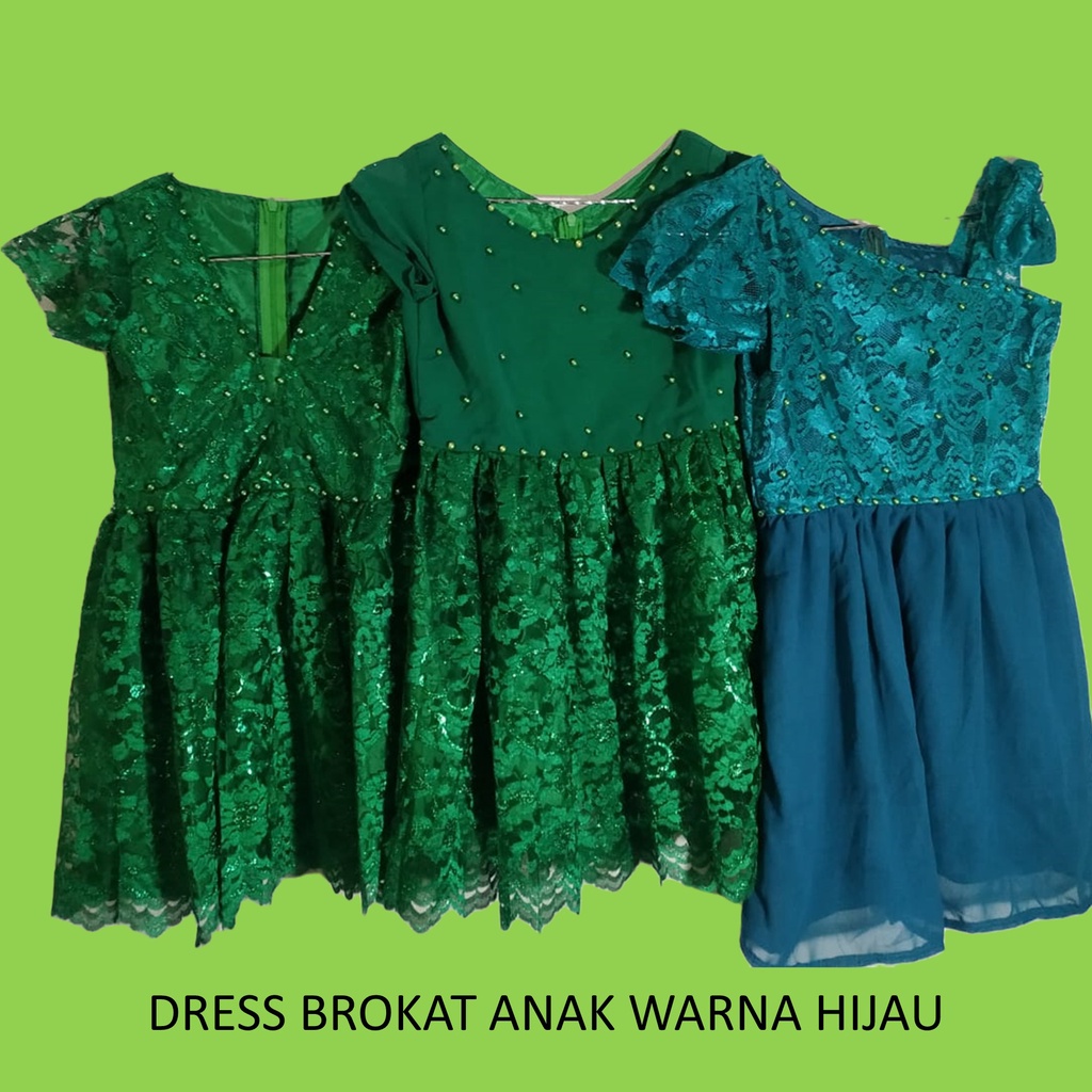 Dress Brokat Anak Hijau Botol Dress Brokat Hijau Murah Dress Brukat Anak Perempuan Dress brukat Anak