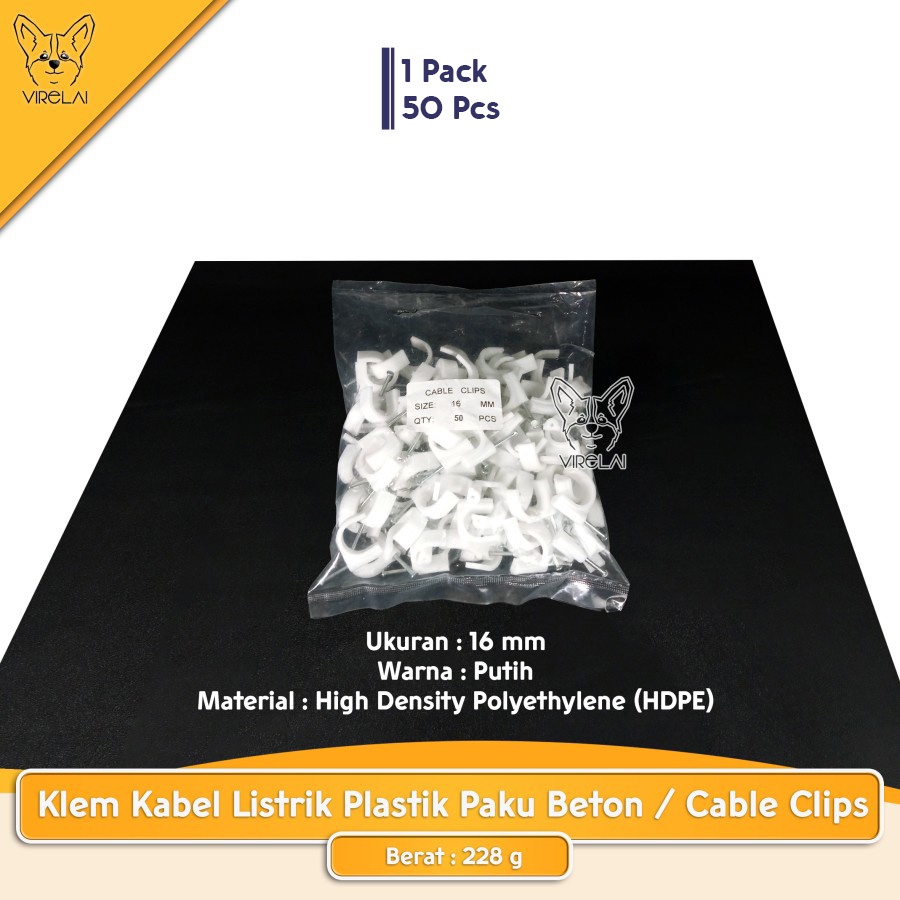 [50 PCS] Klem Kabel Listrik Plastik Paku Beton / Cable Clips 10, 12, 14, 16, 18, 22 MM