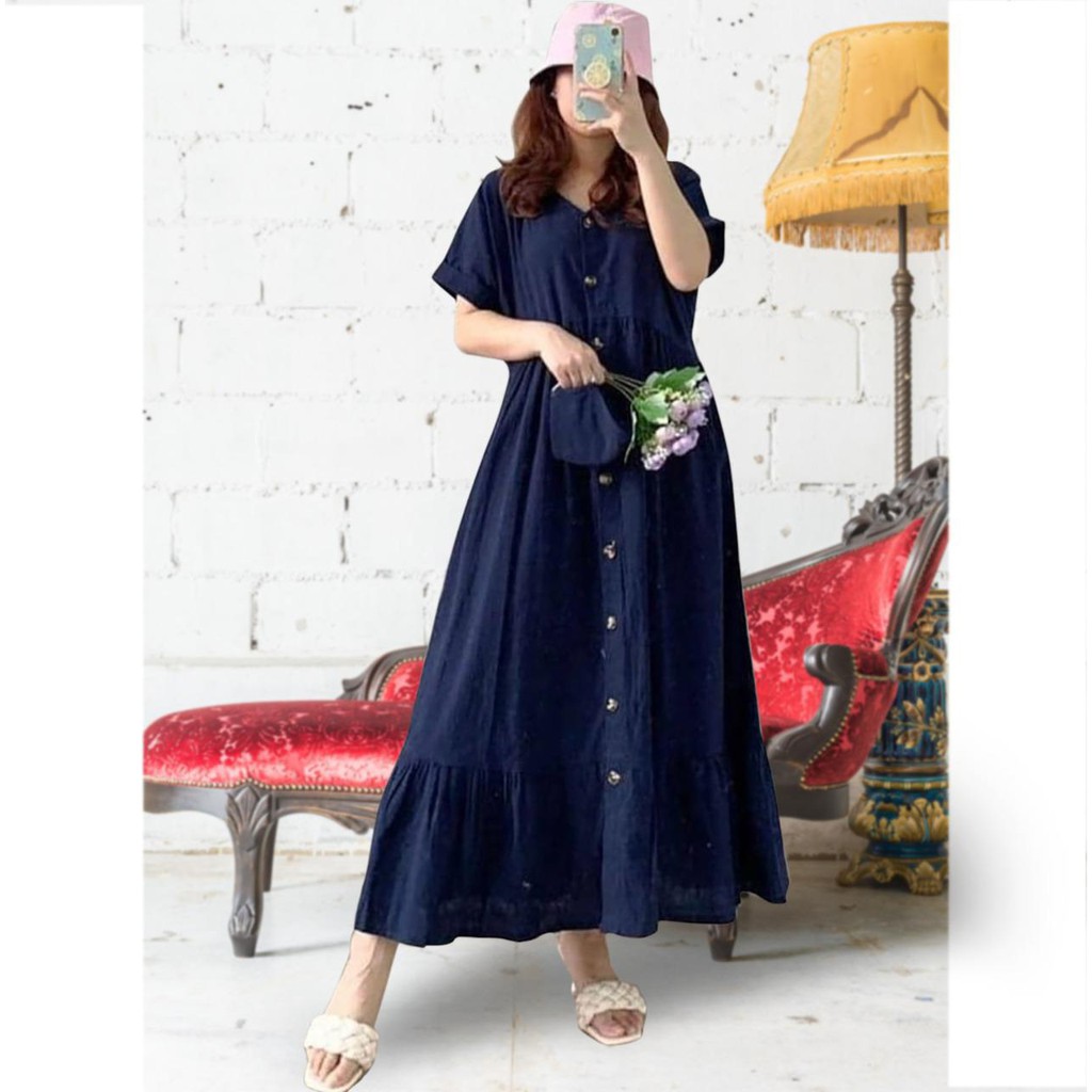 HOPYLOVY - Maxi Dress Wanita Lengan Pendek Bahan Rayon Premium Maudi