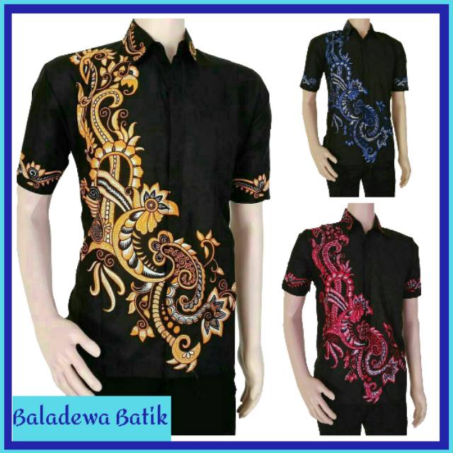  Baju  Batik  pria  lengan pendek Kemeja kerja dasar  hitam  