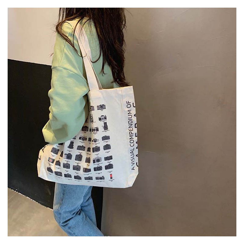 TC-01 tas canvas tote bag wanita import korea jepang simple besar jumbo kamera