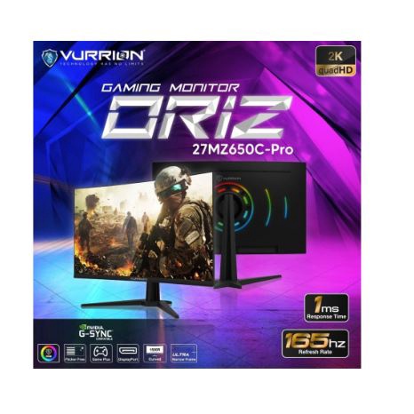 Monitor led gaming Vurrion 27&quot; 27 inch curved 2k quad HD 1ms 165Hz RGB dp hdmi usb audio amd freesync Nvdia G-sync oriz 27mz650c-pro