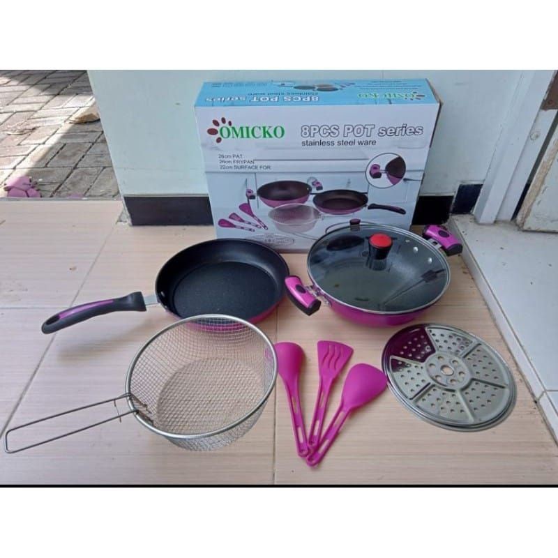 Panci Set Omicko 8 Pcs Pot Series Marble Hitam