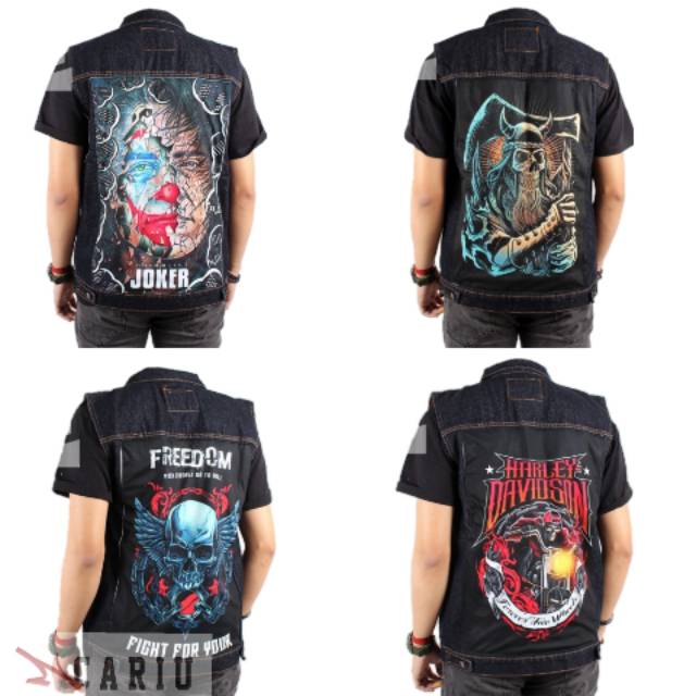 Rompi jeans pria motif metal blueblack garmen jaket bodyvest jeans original