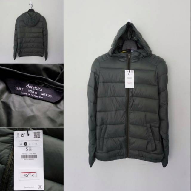 Jaket Winter Bershka Puffer Hoodie Jacket pria Original Musim Dingin