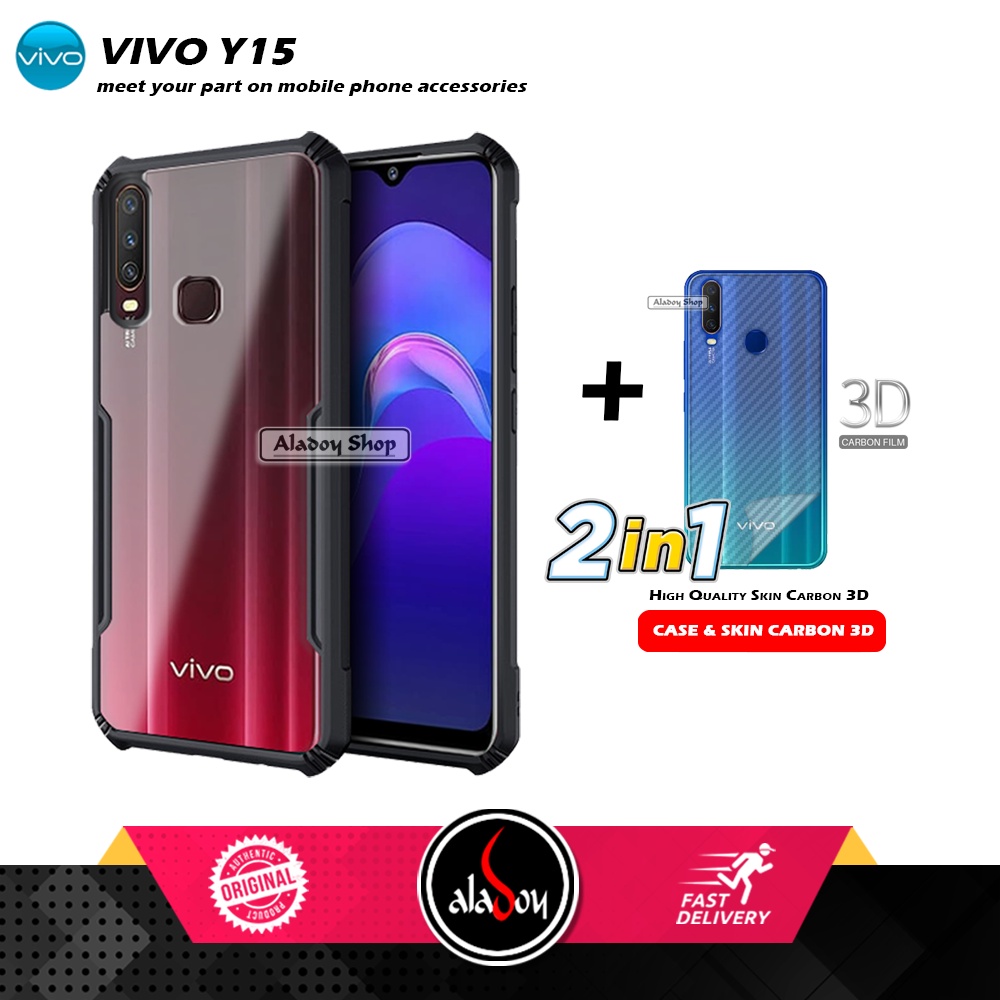 Case Vivo Y15 Armor Fusion Transparent Casing Free Skin Carbon 3D