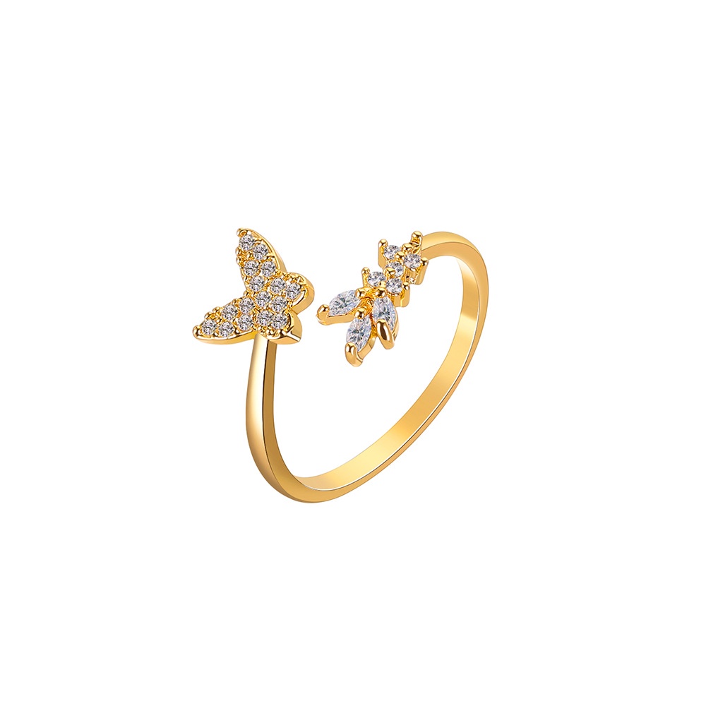 Ins Simple Butterfly Open Ring Wanita Diamond Adjustable Ring