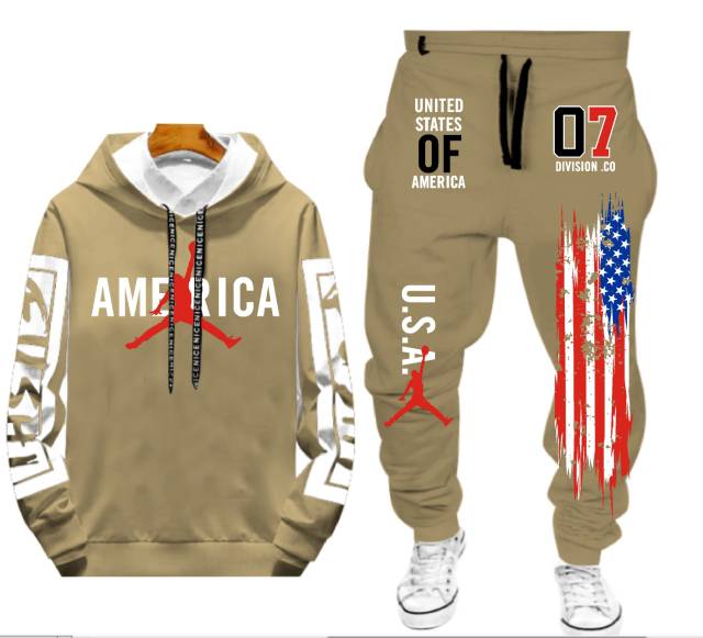 N_S Stelan Pria/Wanita 1Set Hoodie Panjang+Celana Jogger America_Jorden