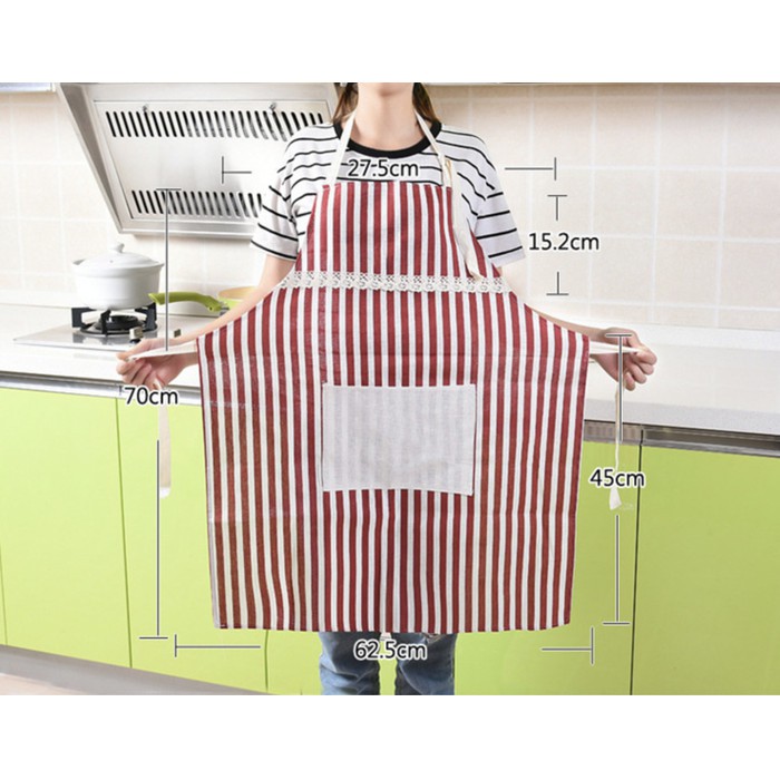 Treavelmate Apron / Celemek Masak /Bahan Katun Juga Halus Motif Garis