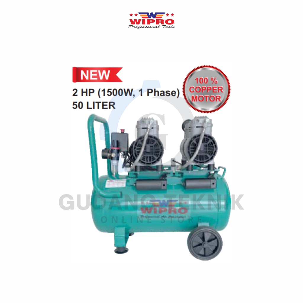 Kompresor Angin Tanpa Oli WIPRO CALLISTO-602 / Air Compressor Oilless WIPRO CALLISTO602 - Tank Cap 50L 270 L/min  WIPRO CALISTO 602