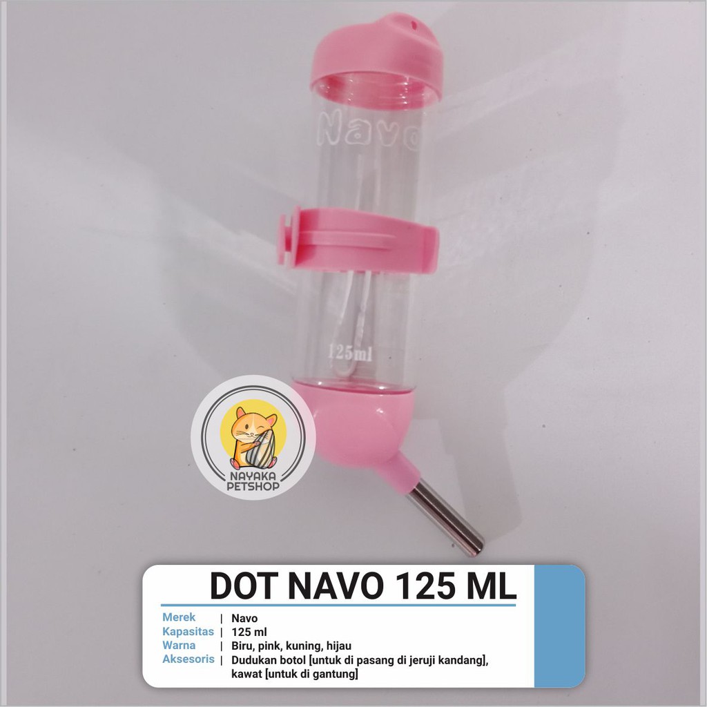 Navo 125 ml Dot Botol Tempat Minum Hewan Hamster Tupai Bajing Gerbil Sugar Glider Tikus