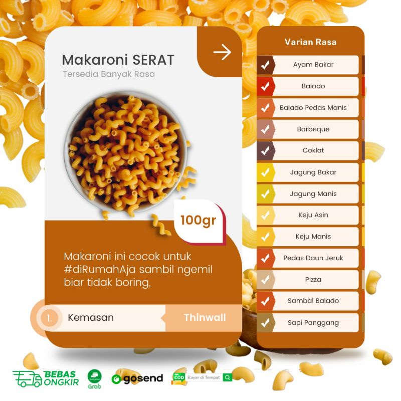 

Makaroni Kering/Makaroni Pedas/Makaroni Gurih/Snack Pedas/Kemasan box Thinwall 100gr