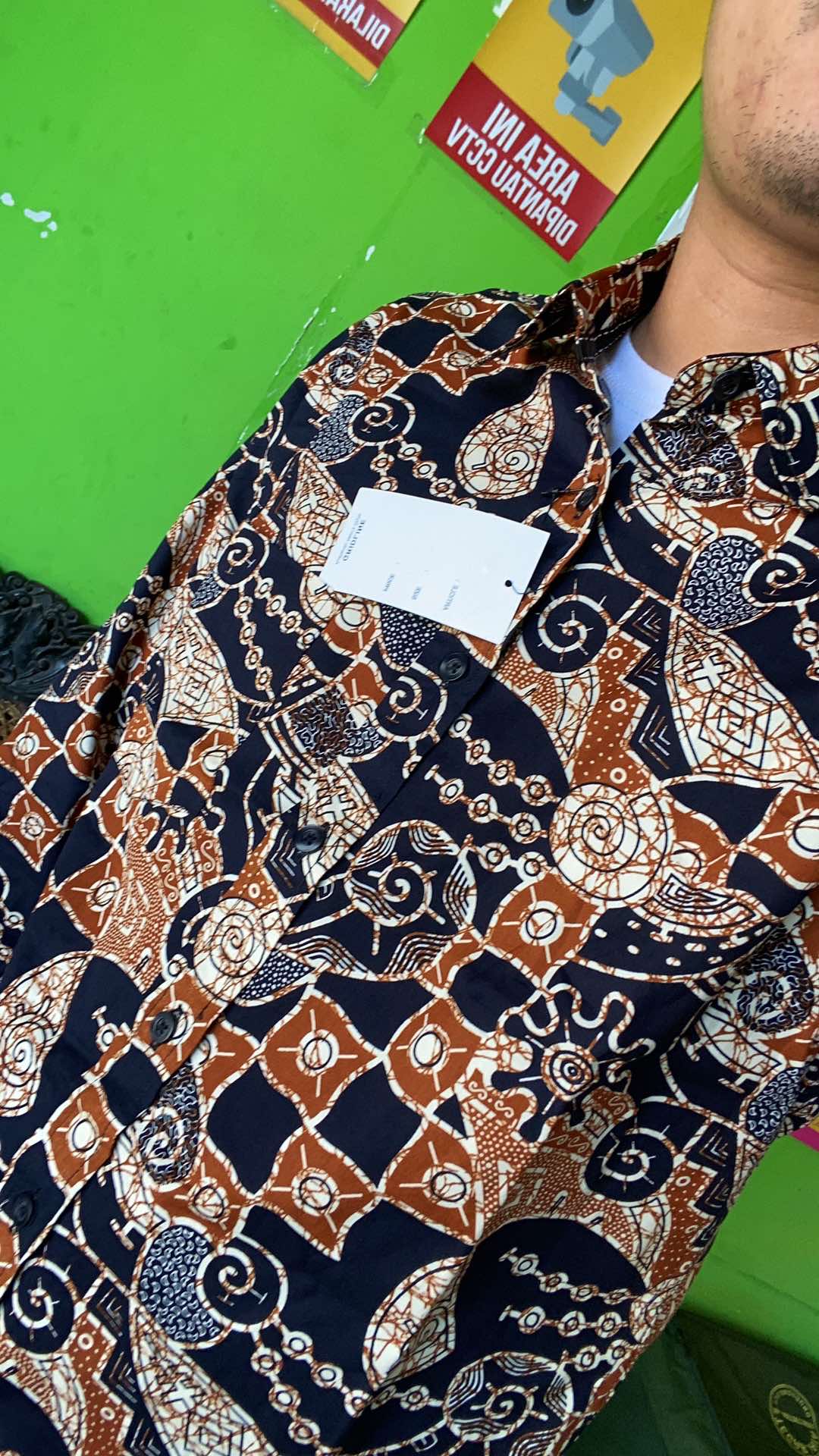 [gridline - Ls032 Light Brown & Brown] Kemeja Batik Pria Katun Lengan Panjang Slimfit