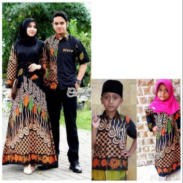 Couple family long dress batik keris daun sarimbit keluarga