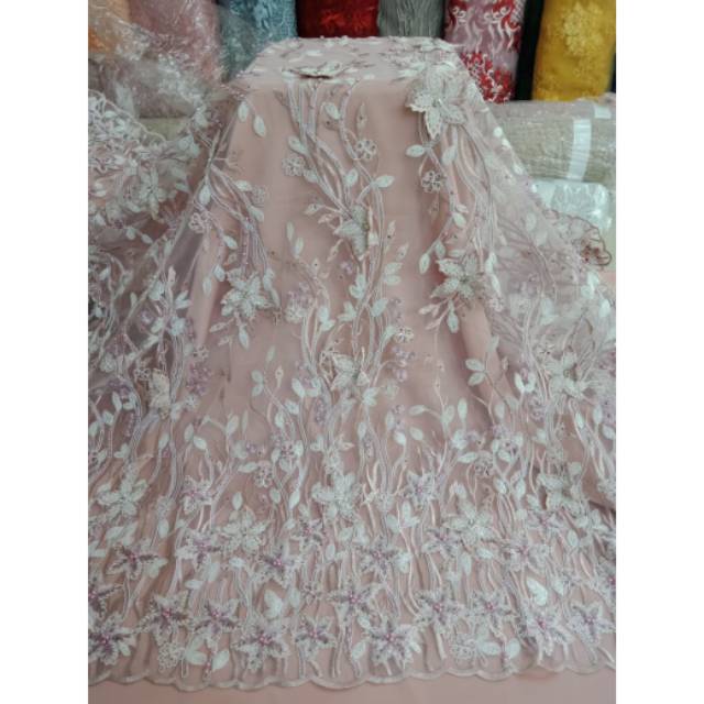 Bahan Kain tile Payet 3 Colour Kombinasi Motif Kupu Kupu