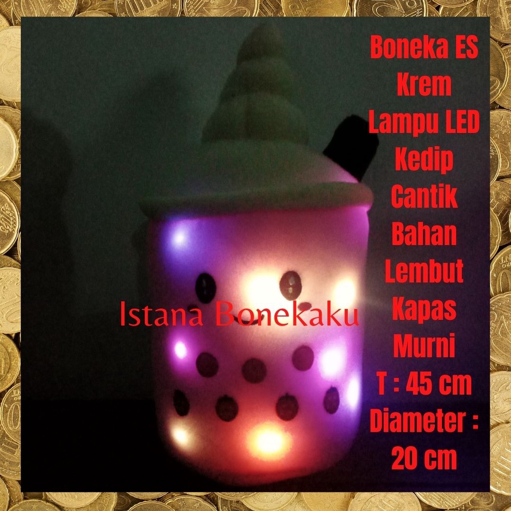 Boneka Boba Bantal Boba Ice Cream T : 45 cm Lampu LED Mewah Halus Isi Dacron Murni