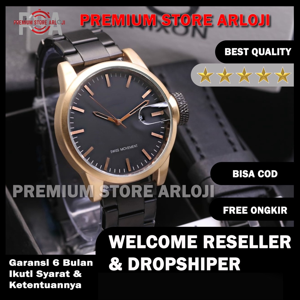 Grosiran Jam Tangan Pria Fashion 46100TL Analog Tali Rantai Tanggal Aktif Free Box Exclusive Tali Kulit &amp; Baterai Cadangan (BISACOD)