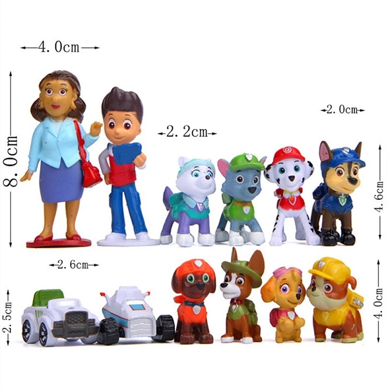 12pcs Mainan Action Figure Paw Patrol Patrulla Canina 4-10cm Untuk Anak