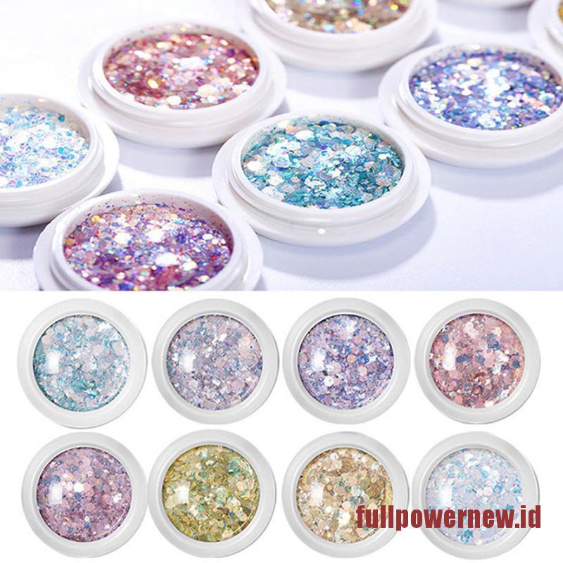 Set Botol Bubuk Glitter Holografik Bentuk Hexagon Warna Emas Untuk Nail Art