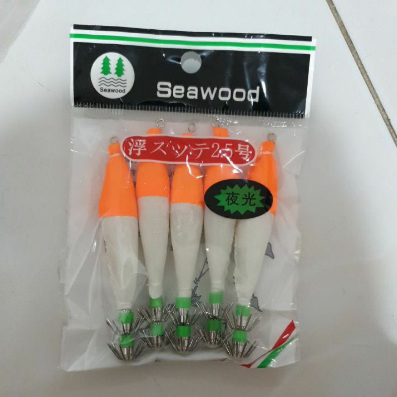 umpan pancing cumi seawood warna orange isi 5pcs