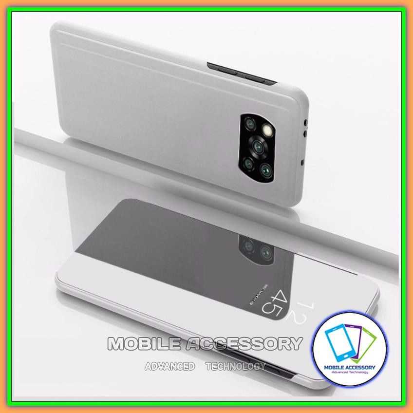Flip Case Xiaomi Poco X3 NFC X3NFC Flip Clear View Standing Smart Mirror Case Cover Casing Hp Murah
