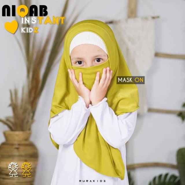 Rura Hijab - Aqilla Bergo Instan Niqab / Tanpa Niqab - Hijab Anak - Spandek Korea