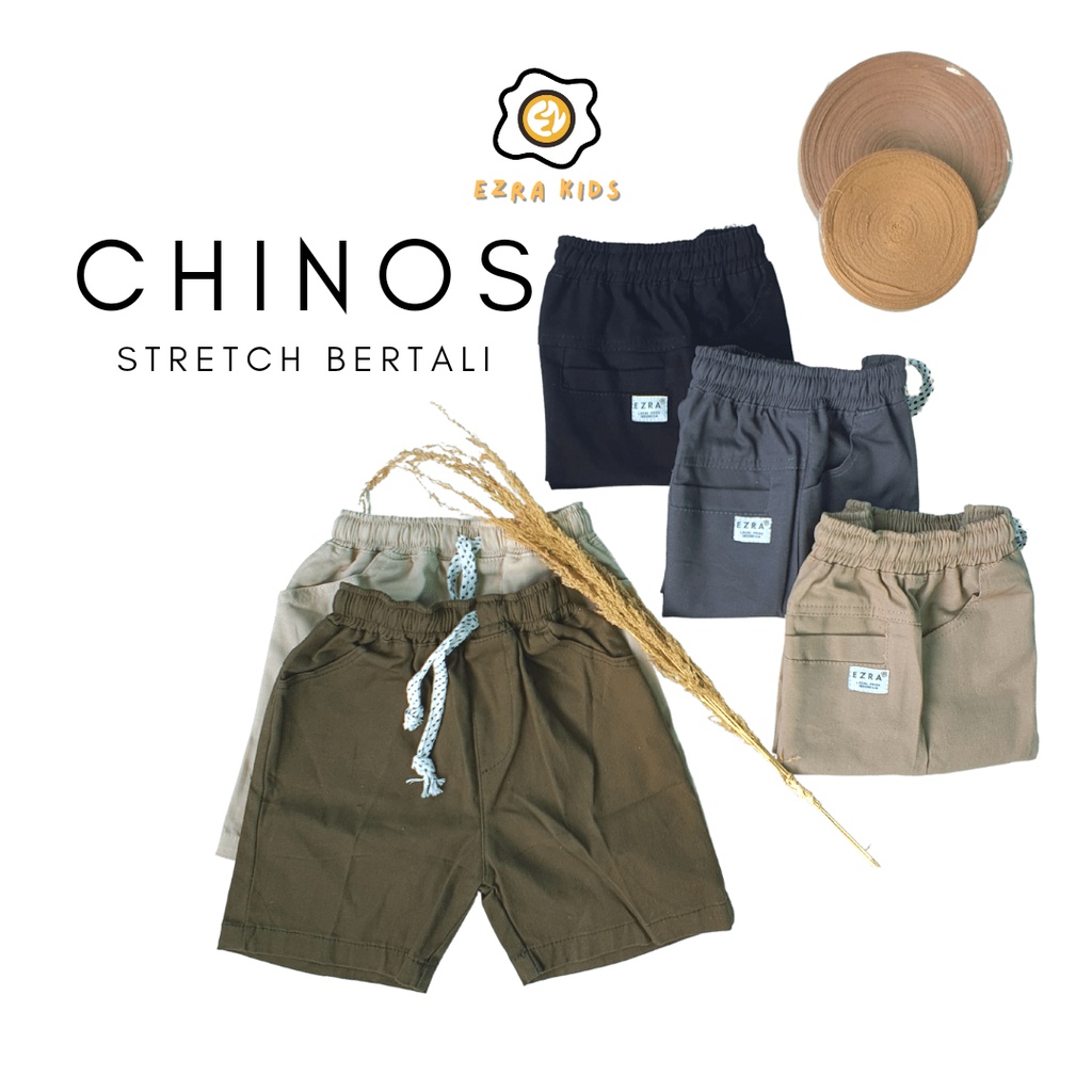 Ezra Kids Celana Chinos Pendek Anak 1-12 Tahun dengan Tali Serut Katun Twill Stretch Melar