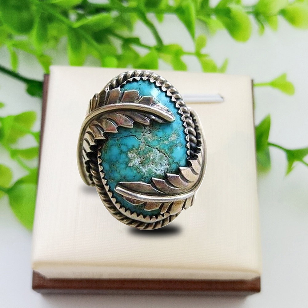 Hu Hu Hu Hu Hu Alat Bantu Pasang Kacamata♡ Cincin Wanita Desain Daun Hias Turquoise Imitasi Gaya Vintage Untuk Pesta Tunanganpernikahan