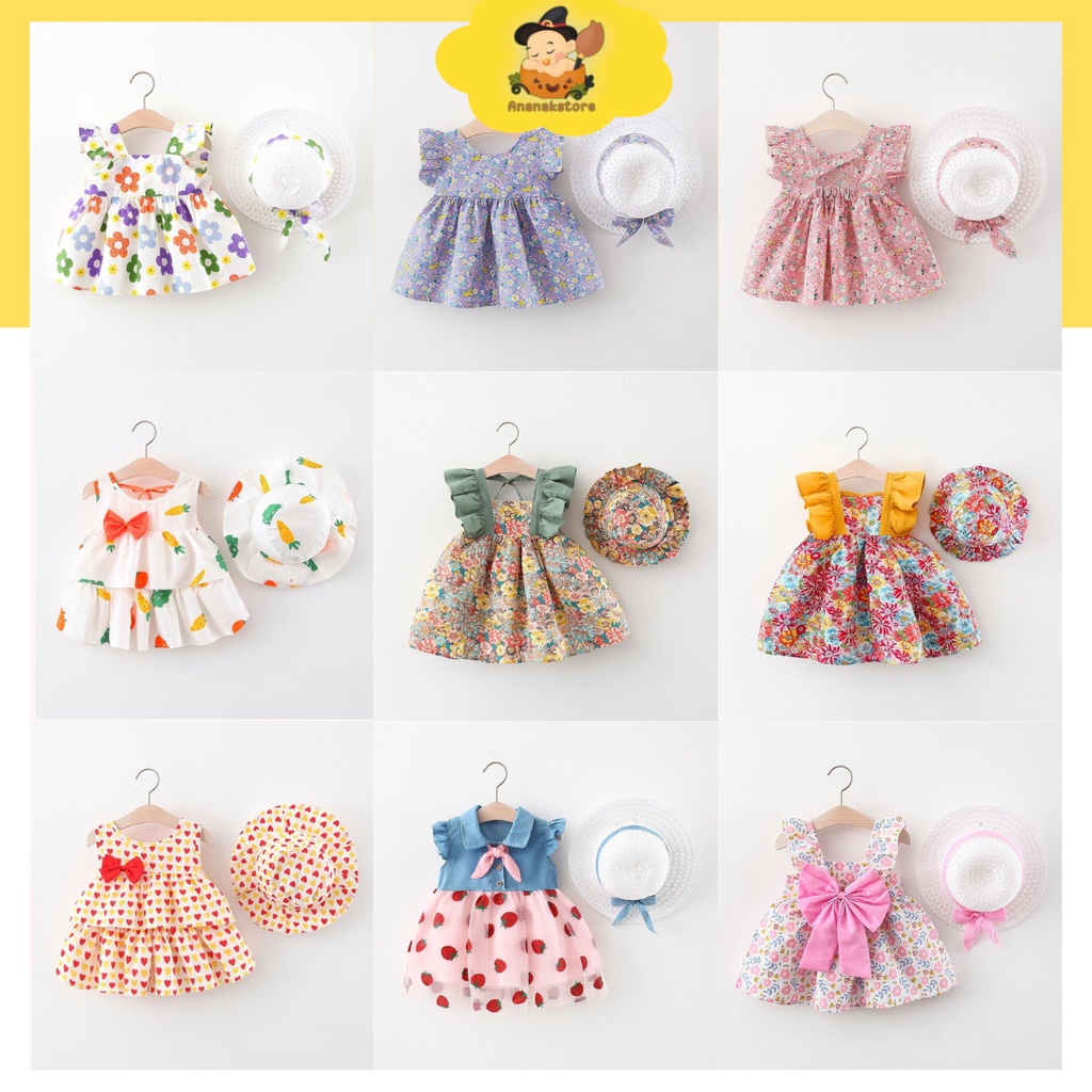 ANANAK -  KOREAN BABY DREES 0-2 TAHUN FREE TOPI / GAUN BAYI LUCU IMPORT DRESS BAYI CANTIK