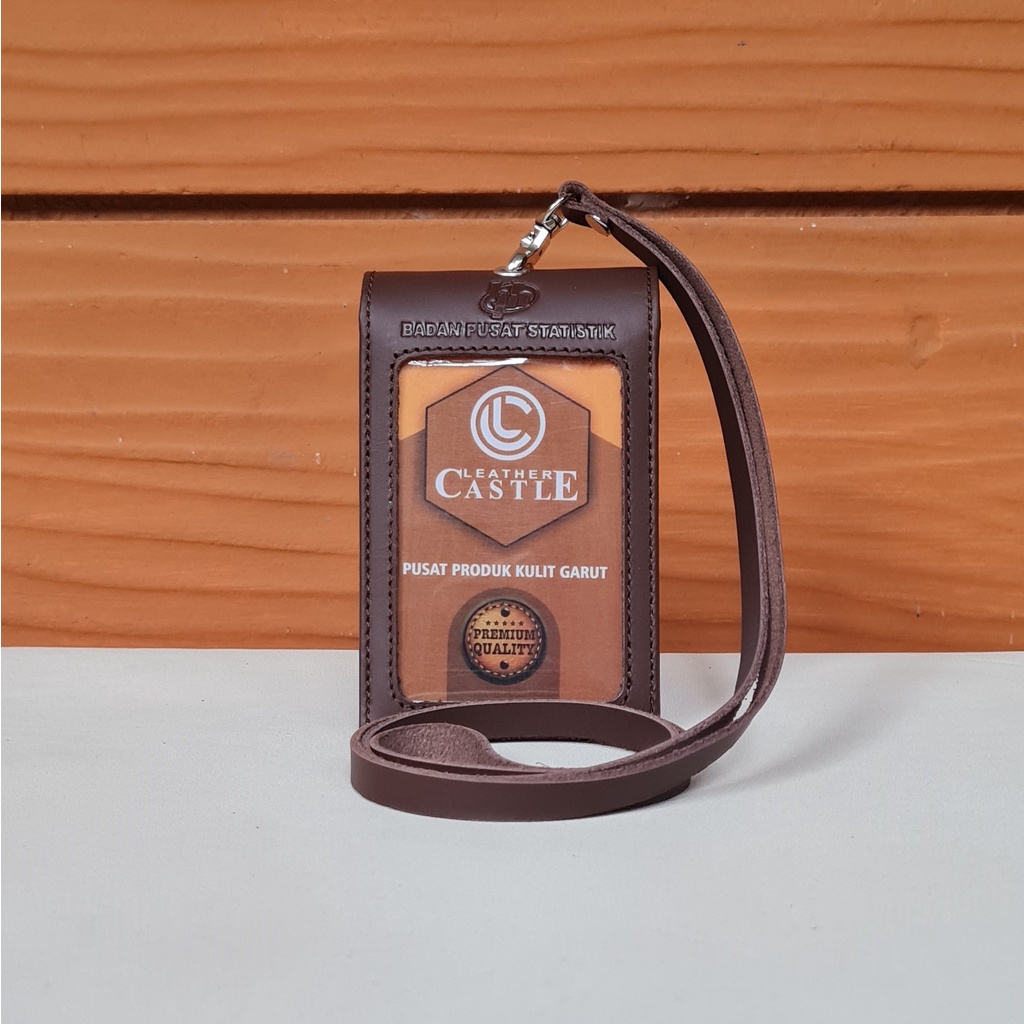 

Name Tag Holder Id Card Kulit Leather Castle Logo Emboss BPS Badan Pusat Statistik Plus Gantungan Id