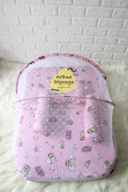 Kasur bayi kelambu set bantal guling lipat lebah pink