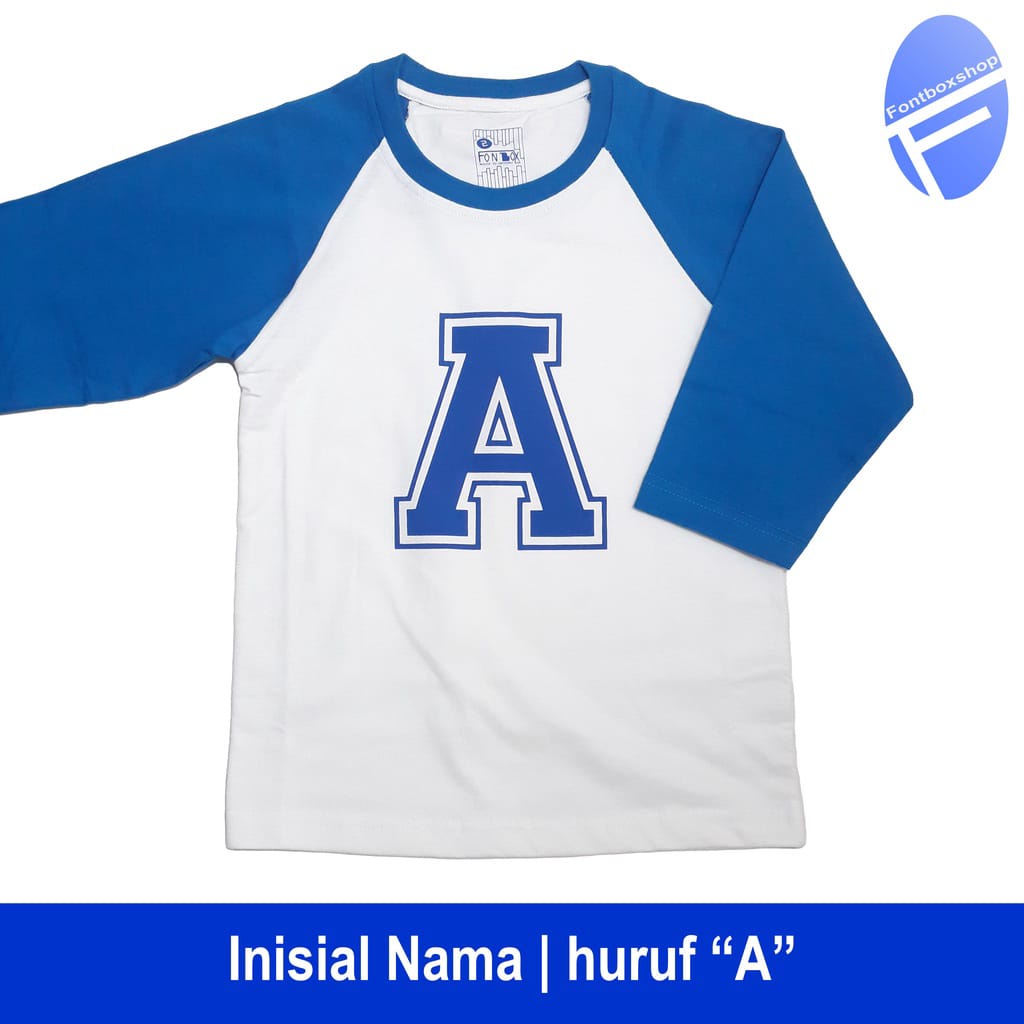 KAOS NAMA CETAK NAMA KAOS CETAK HURUF / KAOS REGLAN ANAK / BAJU ANAK / KAOS ANAK HURUF A /Raglan Anak / Baju anak / Kaos Anak Huruf KAOS HURUF ANAK 3-12 TH