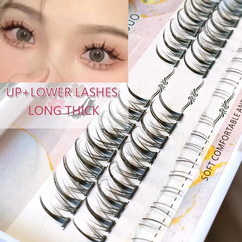 F47 - UP AND LOWER Lashes Fluffy False Eyelashes Natural Eyelashes Fairy Cos Little Devil Grafted Segmented Eyelashes Lower  Eyelash