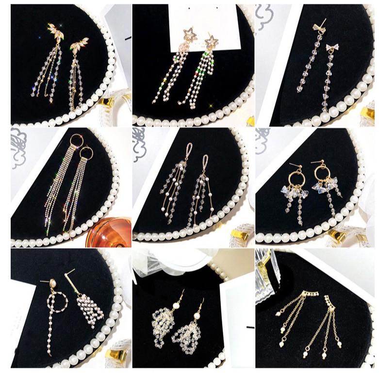 LRC Anting Tusuk Fashion Golden Alloy Long Tassel Earrings K04171